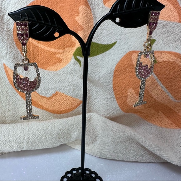 Wine Glass Earrings with Pink and Clear Crystals - Picture 5 of 5